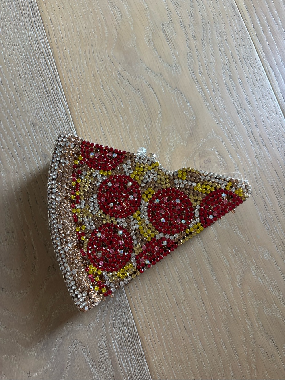 Pizza Slice Rhinestone Crystal Clutch Handbag Bag Evening strap Embellished Gold